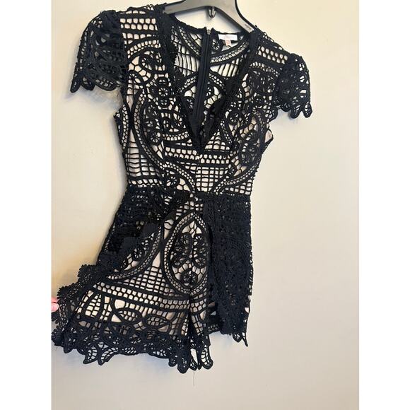 Luxxel Black Crochet Lace Romper S - Picture 2 of 4